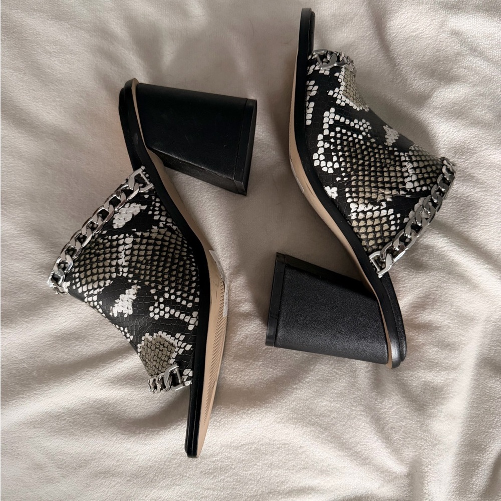 Saks Fifth Ave Black and White Snake Print Mules - Picture 2 of 7
